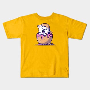 Cute Cat In Egg Cartoon Vector Icon Illustration Kids T-Shirt